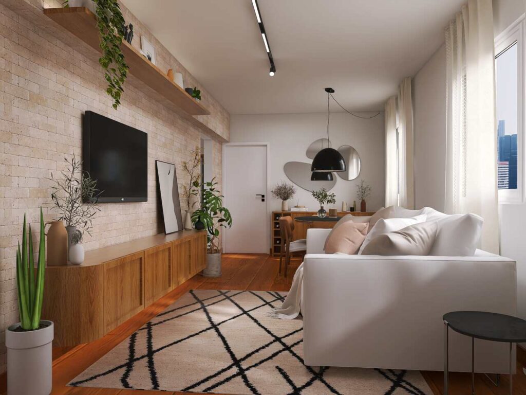 cozinha atemporal com bancada de pedra clara