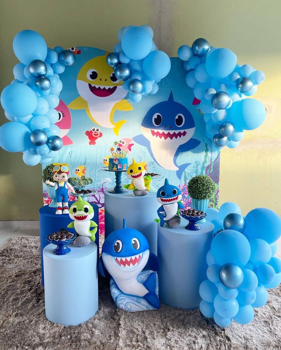custo decoração baby shark azul festa infantil