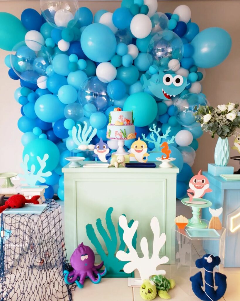 custo decoração baby shark azul festa infantil