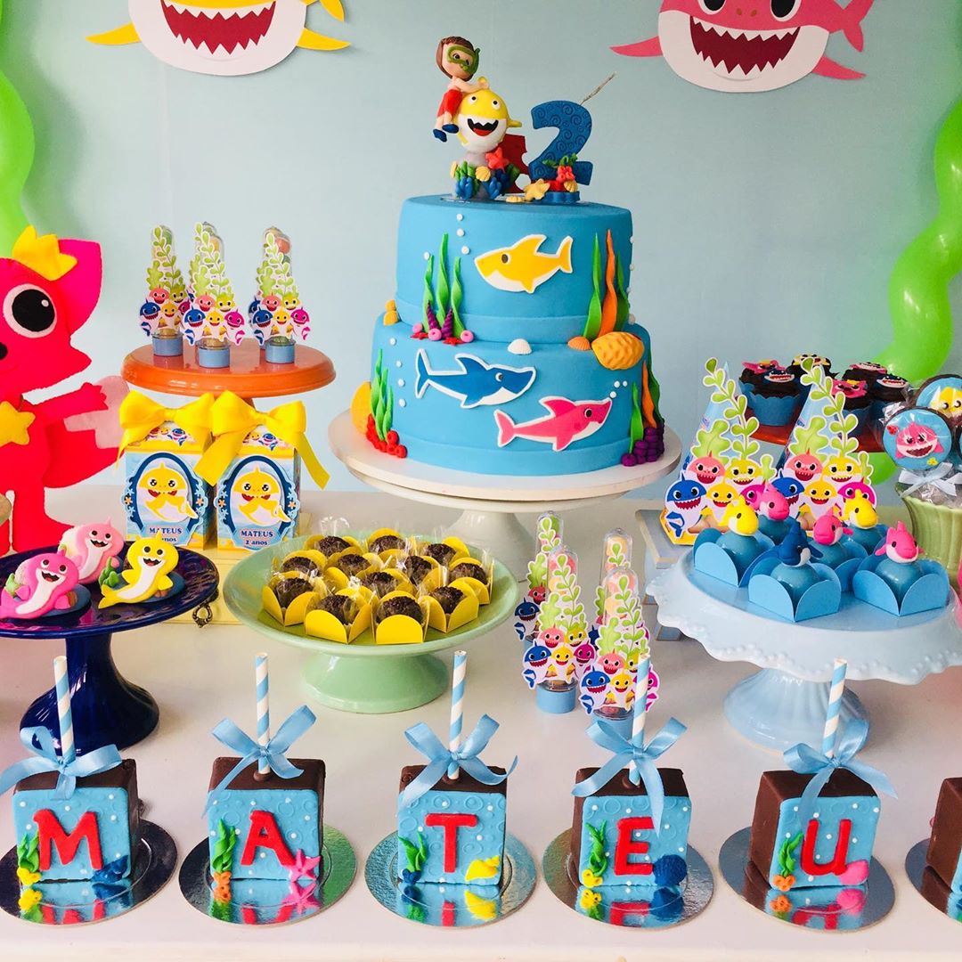 custo decoração baby shark azul festa infantil