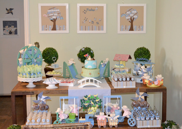 decoração batizado menino e menina estilo rústico