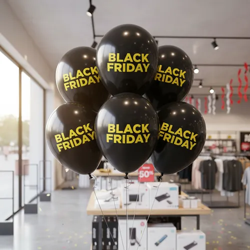 ideias de decoração com balões black friday para vitrines