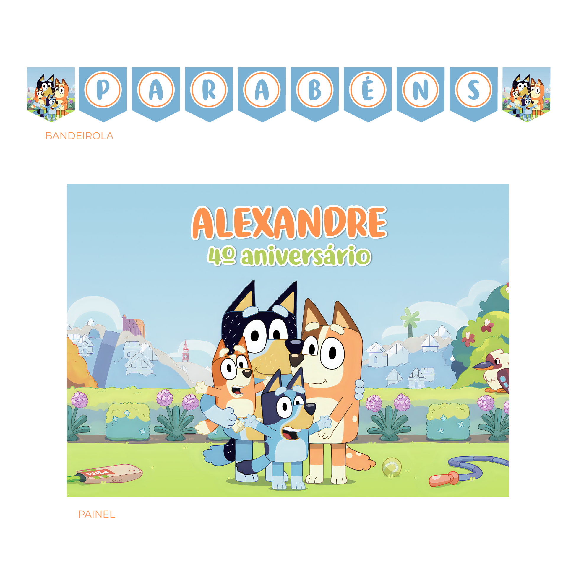 decoração mesa do bolo bluey personagens mdf