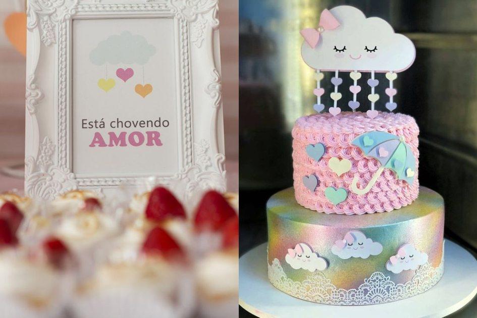 decoração cha de bebe chuva de amor simples
