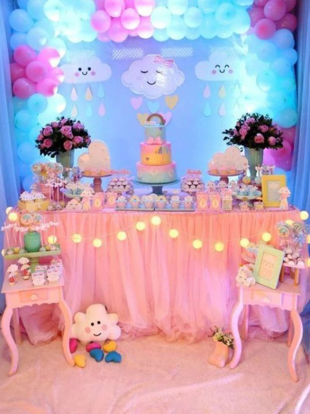 decoração cha de bebe chuva de amor simples