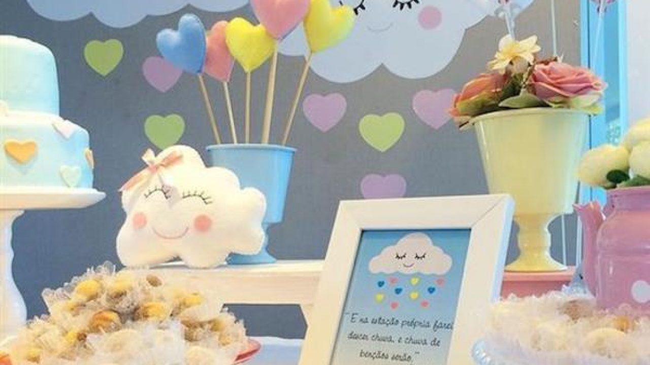 decoração cha de bebe chuva de amor simples