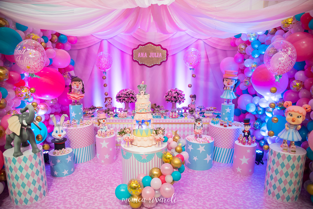 Inspirações de Paleta de Cores e Personagens para o Tema Circo Rosa