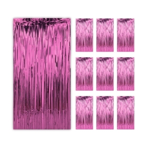 decoração com cortina metalizada rosa