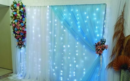 decoração com cortina para festa