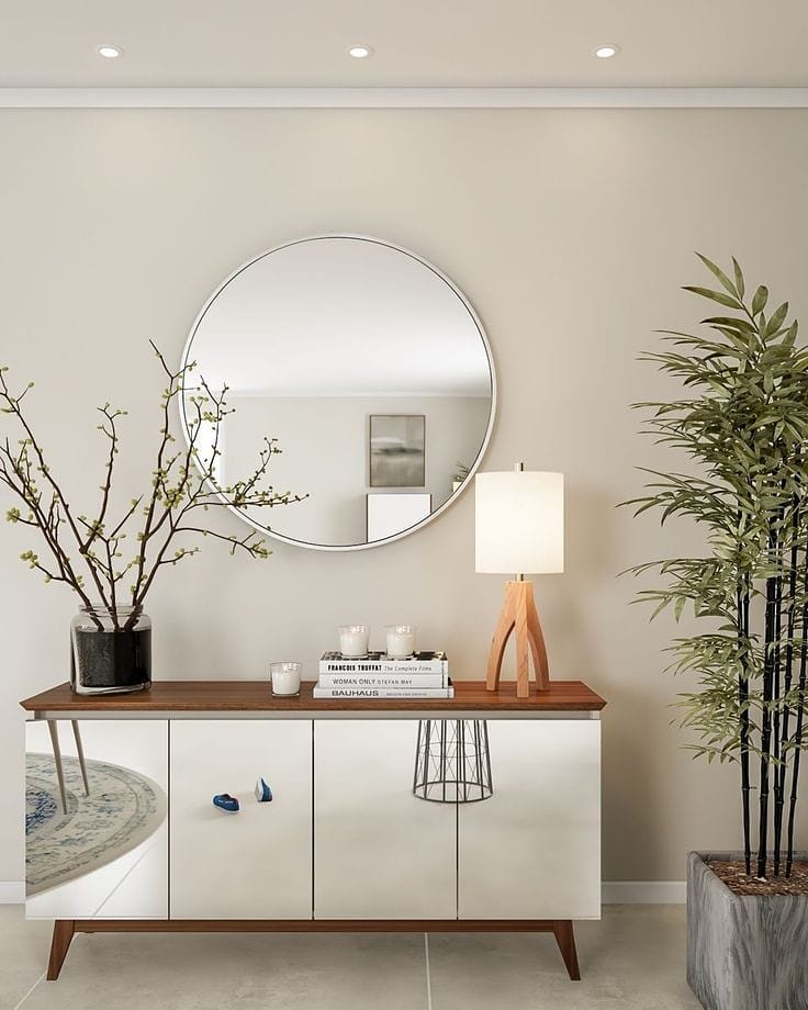 ideias decoração espelho redondo ambientes pequenos