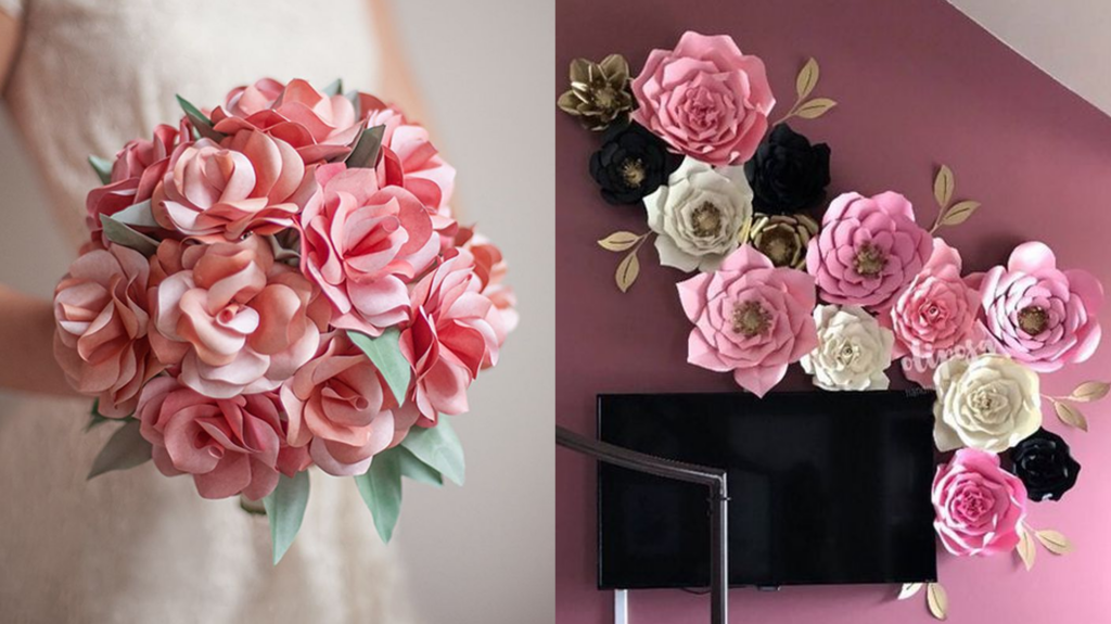 decoração com flores de papel