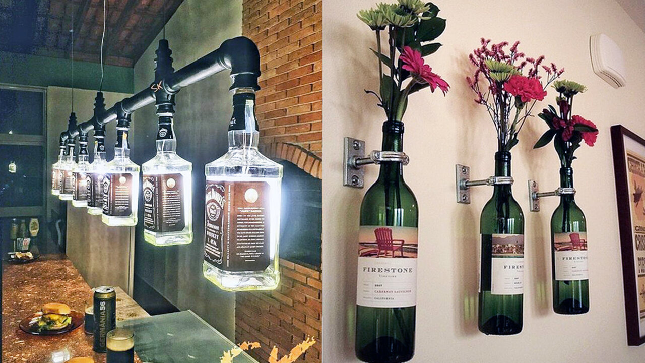 decoração com garrafa de vidro