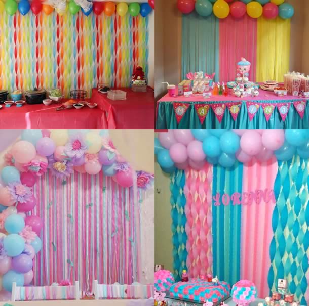 decoração com papel crepom verde e branco