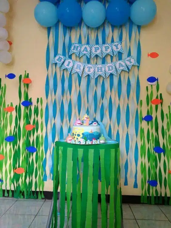 passo a passo cortina papel crepom verde branco