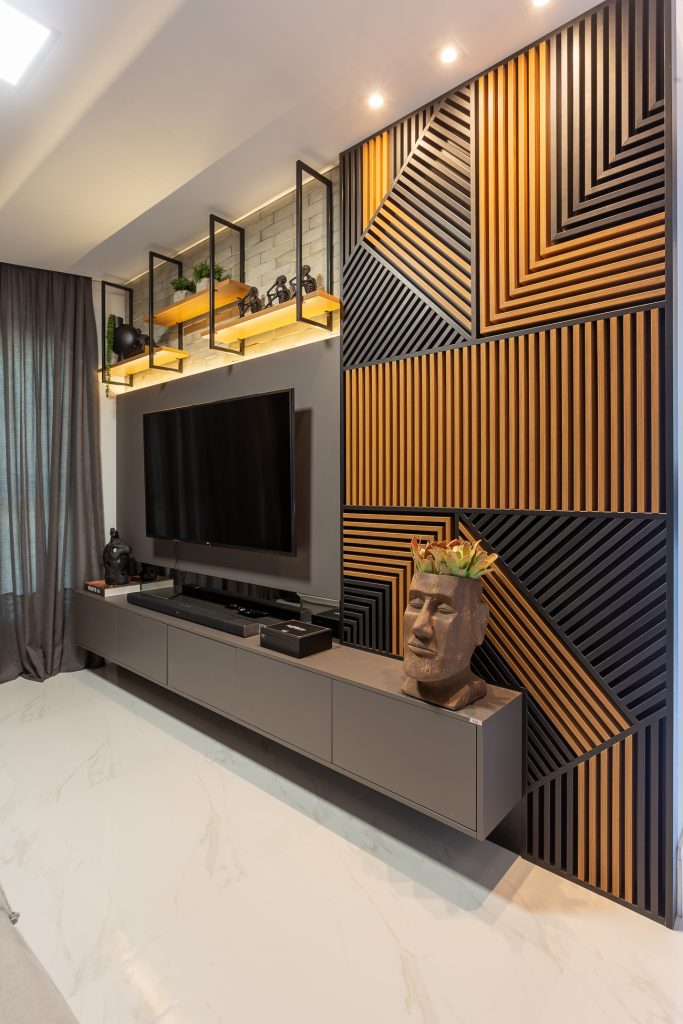 ideias de decoração com painel ripado para sala pequena