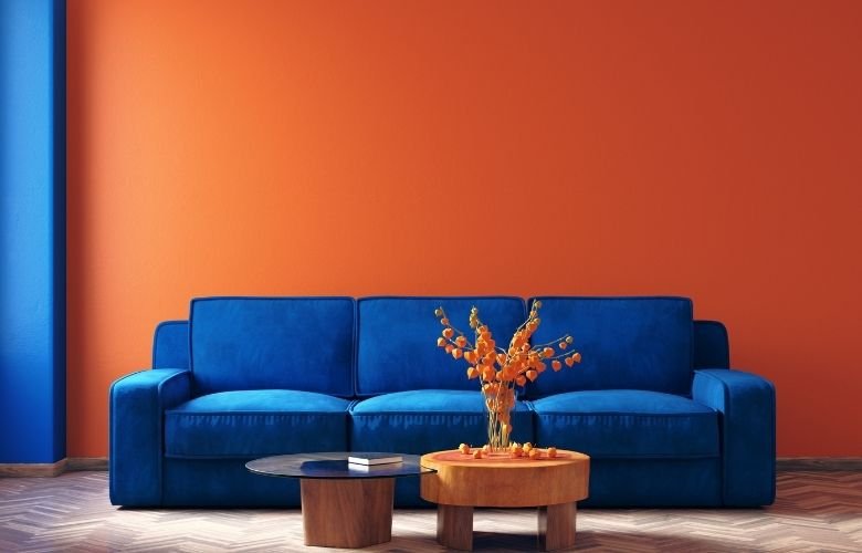 decoração com sofa azul