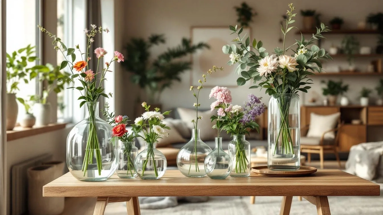 decoração com vaso de vidro grande