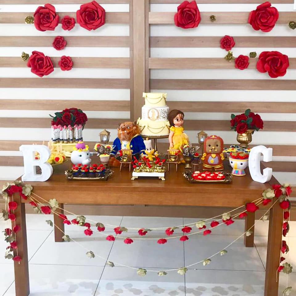 ideias de centro de mesa rosa encantada bela e a fera