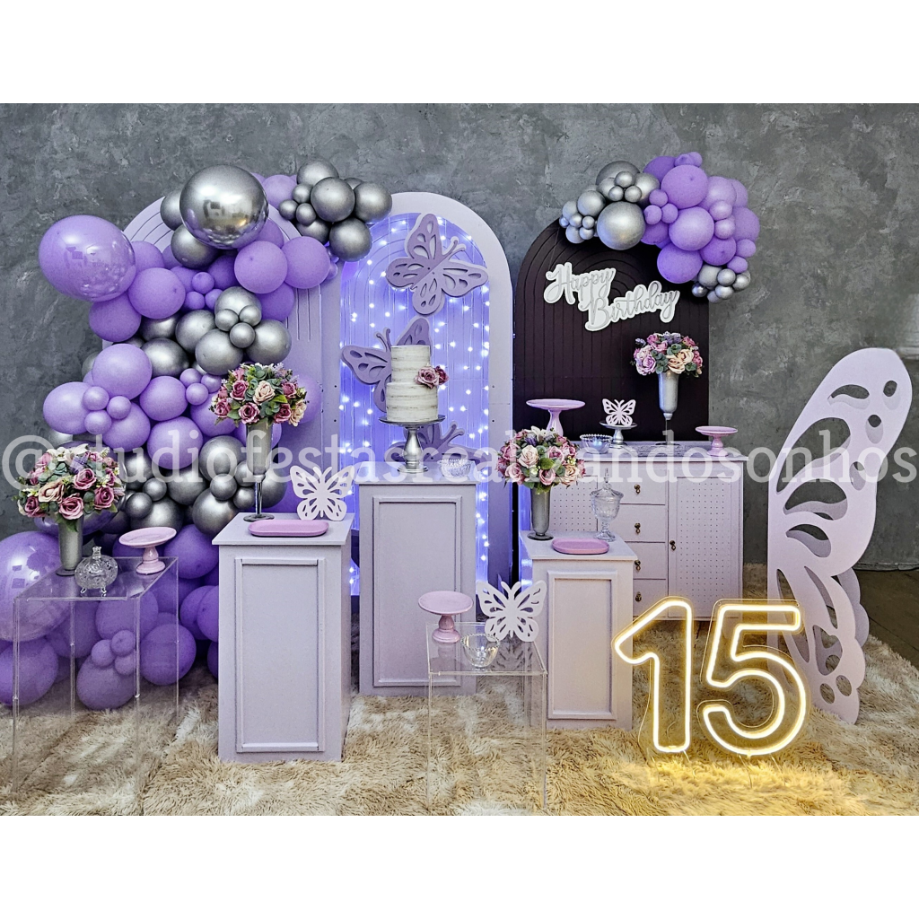 decoração de 15 anos lilás