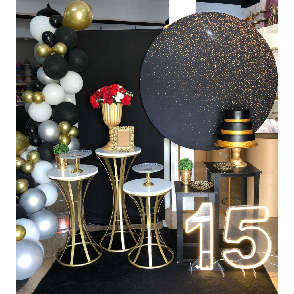 painel sublimado 15 anos preto e dourado com glitter