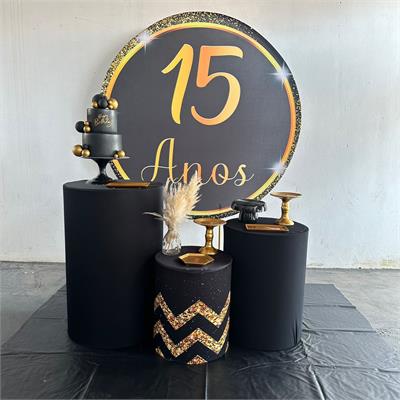 painel sublimado 15 anos preto e dourado com glitter