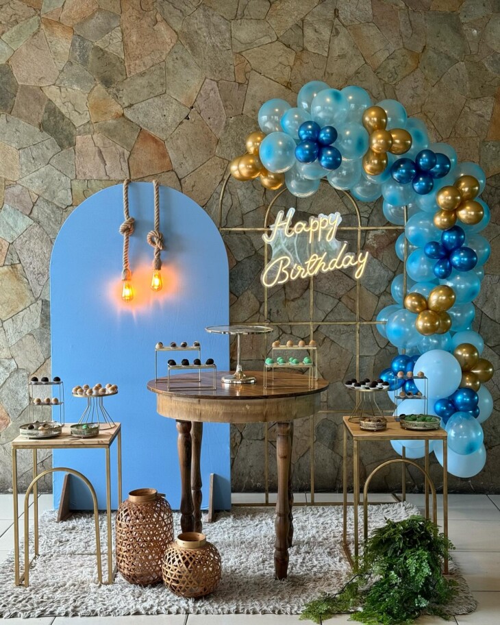 decoração de aniversário de 15 anos azul