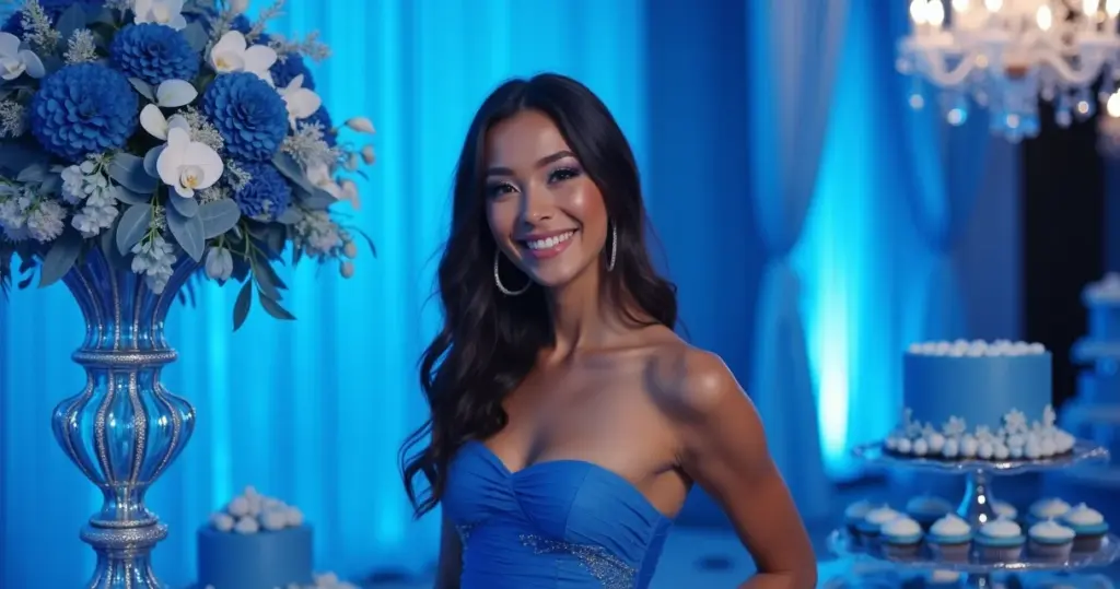 decoração de aniversário de 15 anos azul