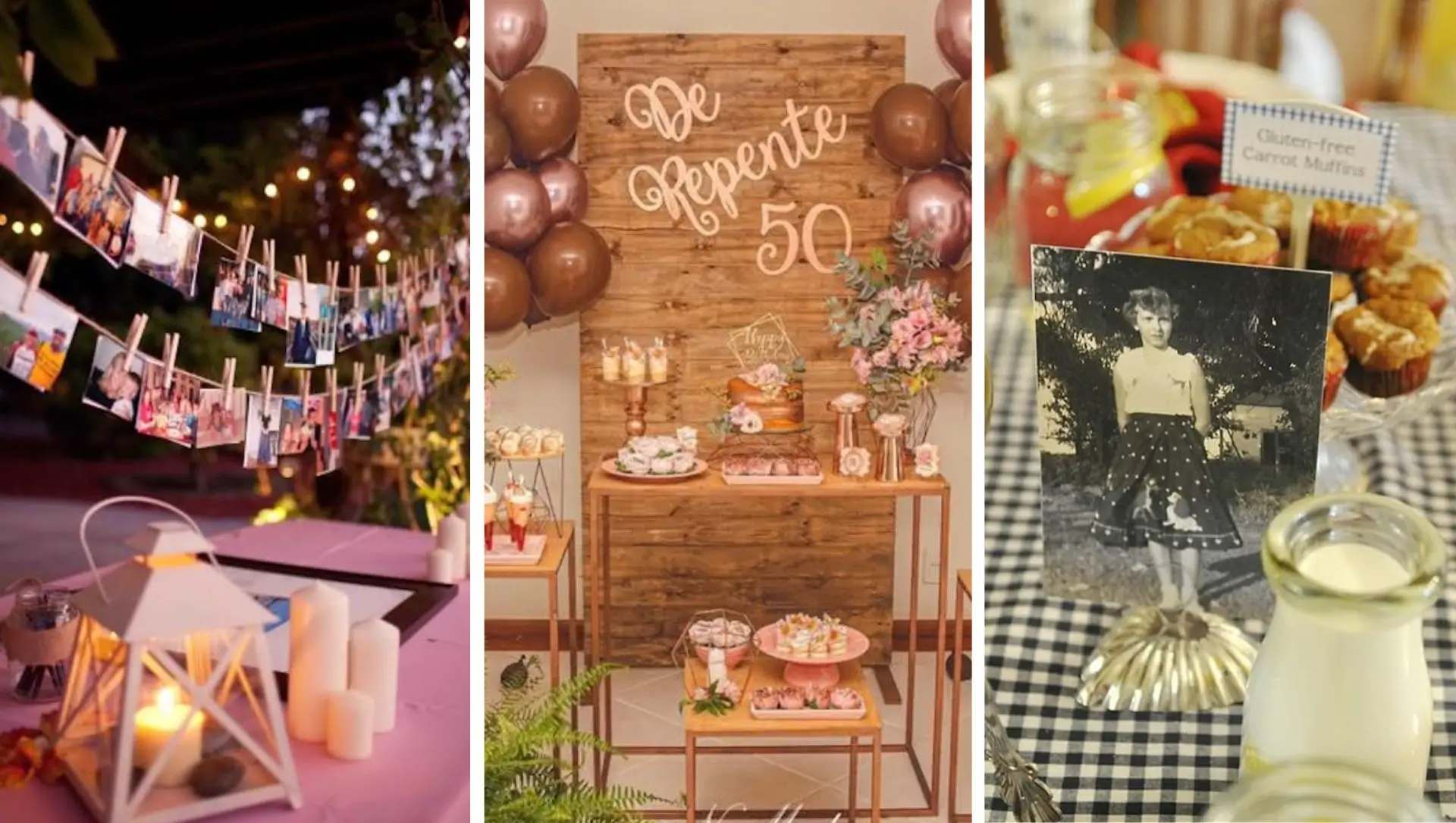 decoração 50 anos rústica chic versus rosé gold qual escolher