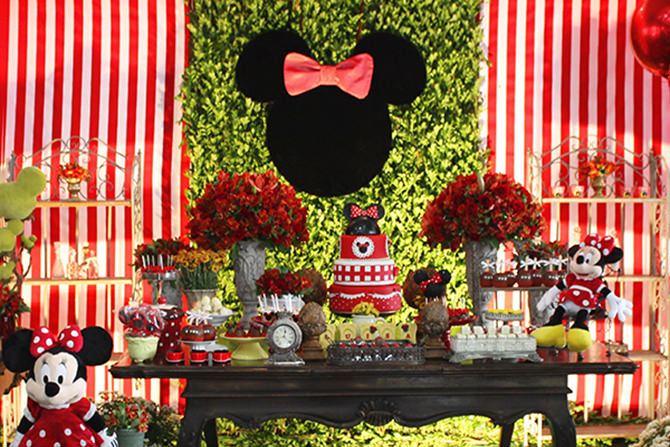 decoração minnie vermelha ou rosa qual escolher