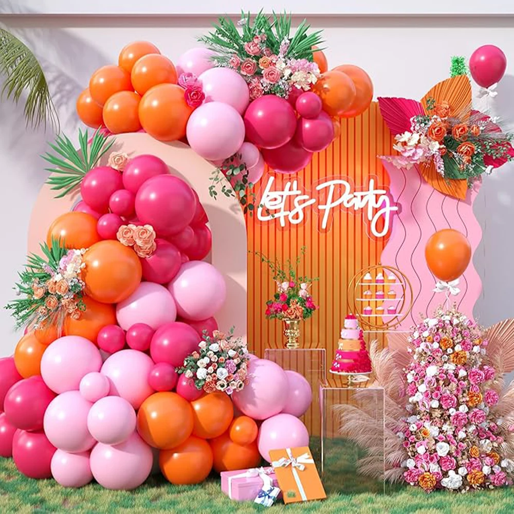como fazer um arco de balões rosa e laranja para aniversário