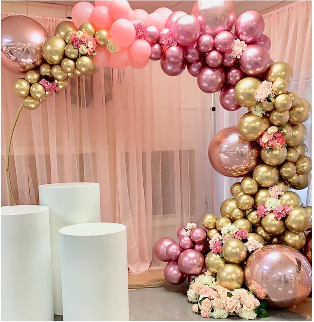ideias criativas decoração balão rosa dourado