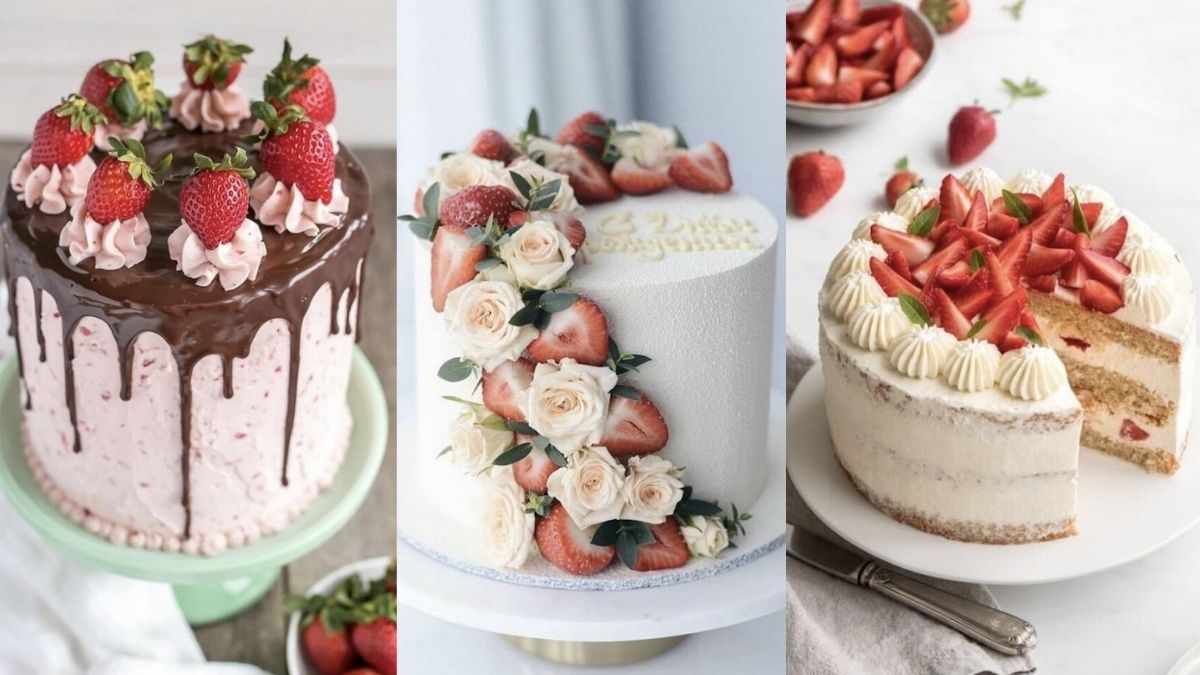 decoração de bolo com morango e chantilly