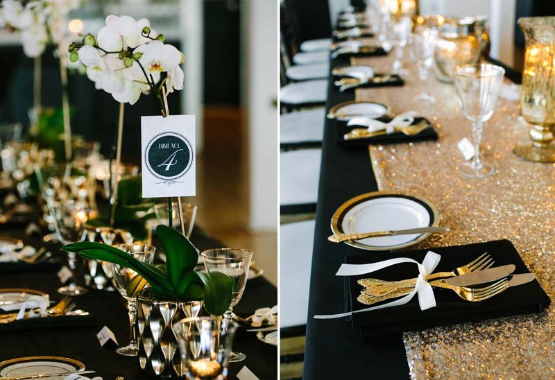 inspiração decoração casamento preto e dourado