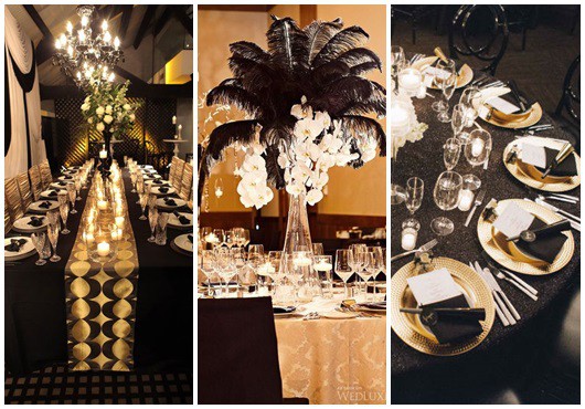 decoração de mesa de convidados preto e dourado