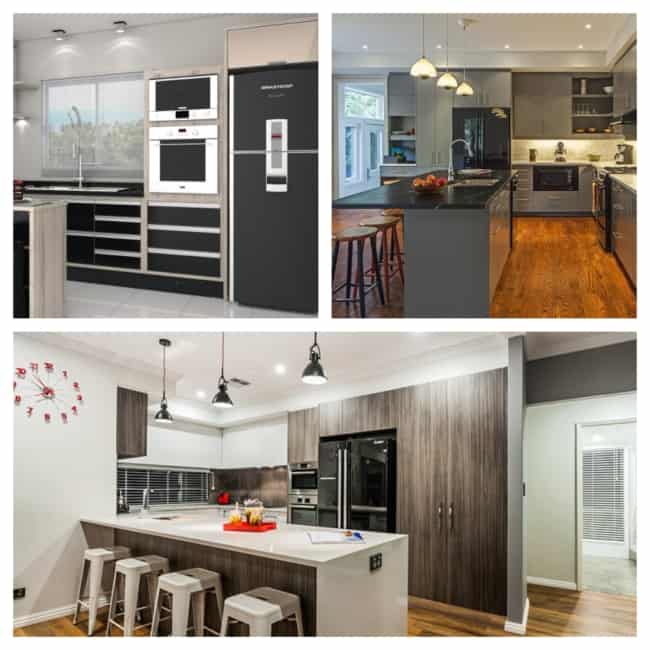 inspiração cozinha com geladeira preta