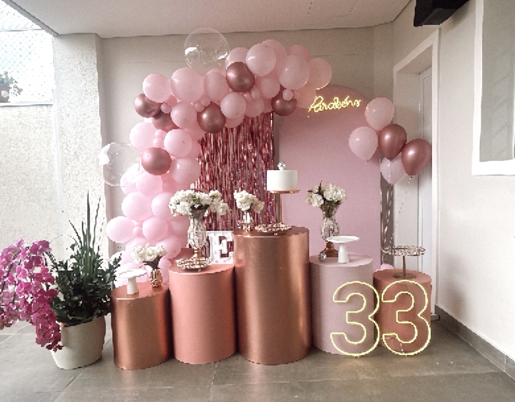 quanto custa uma decoração de festa completa em tons de rosê