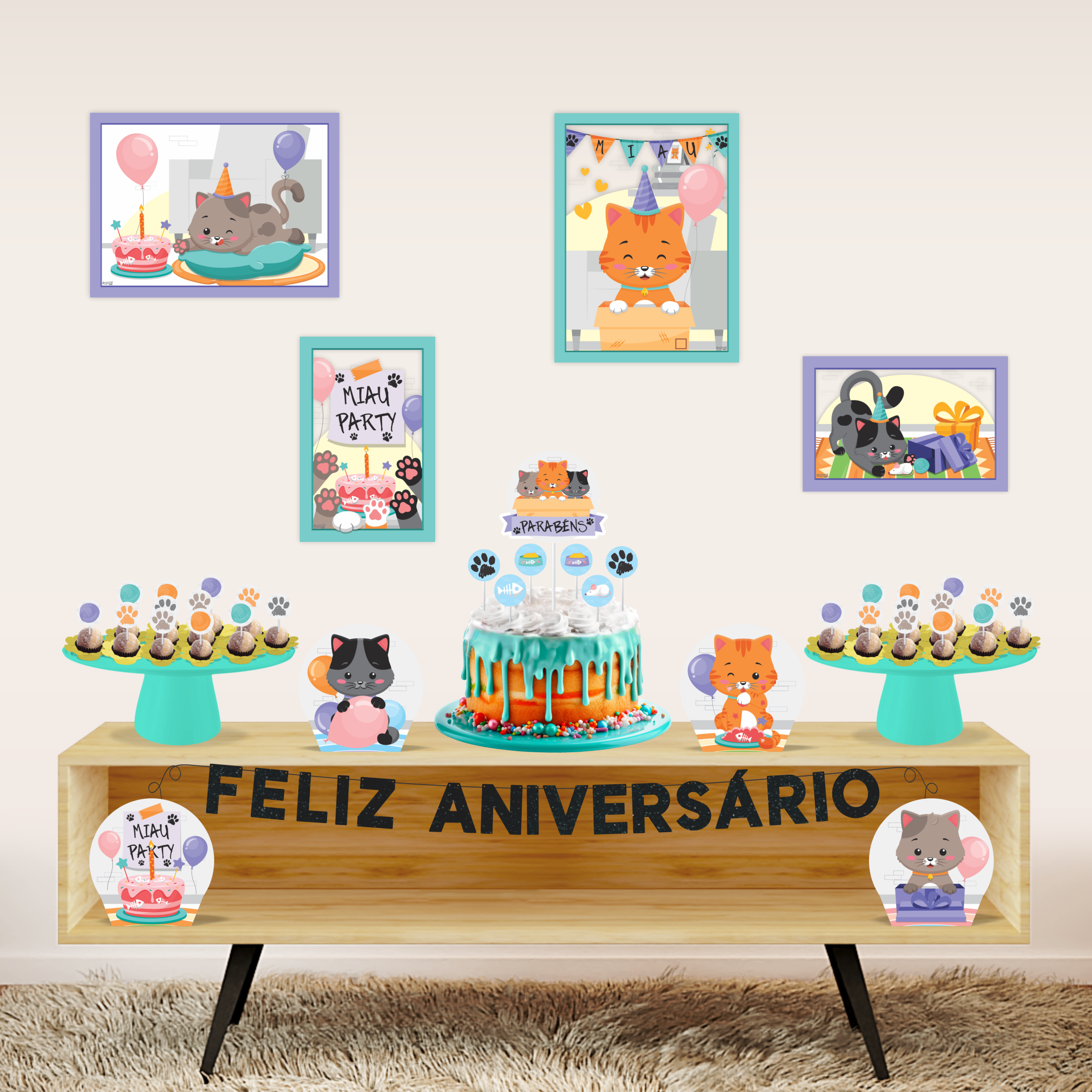 decoração de festa tema gatinho