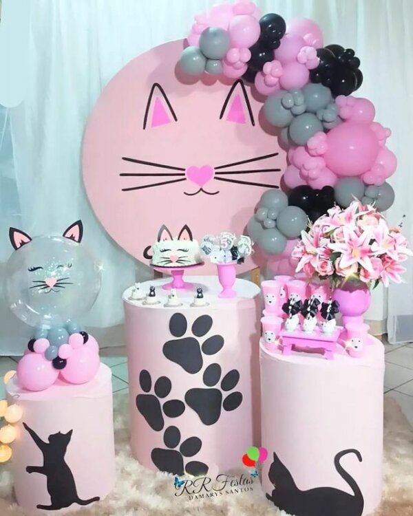 ideias criativas decoração festa gatinho simples