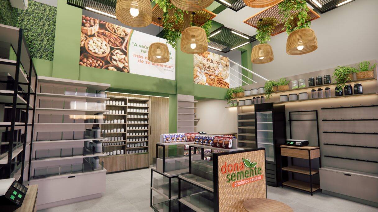 decoração de loja de produtos naturais