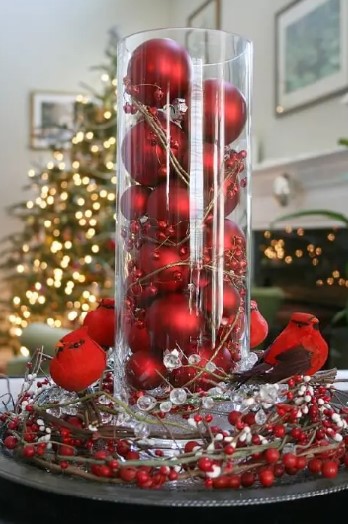 decoração de natal com vidro e bolas
