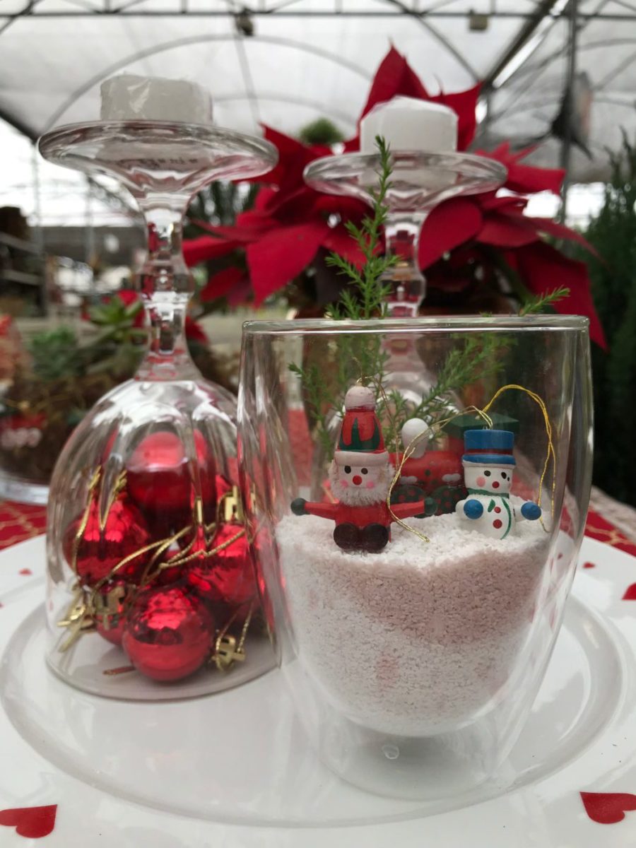 arranjo natalino vaso tubo vidro bolas led