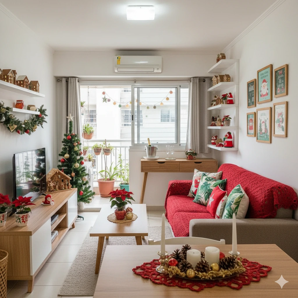 como usar festão verde no rack de natal