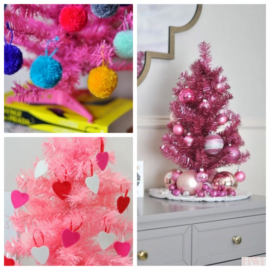 árvore de natal branca com enfeites rose gold