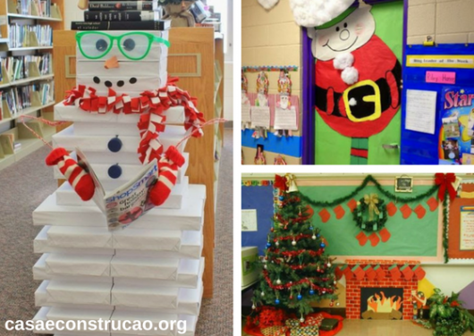 ideias de decoração de natal simples para escola com materiais reciclados
