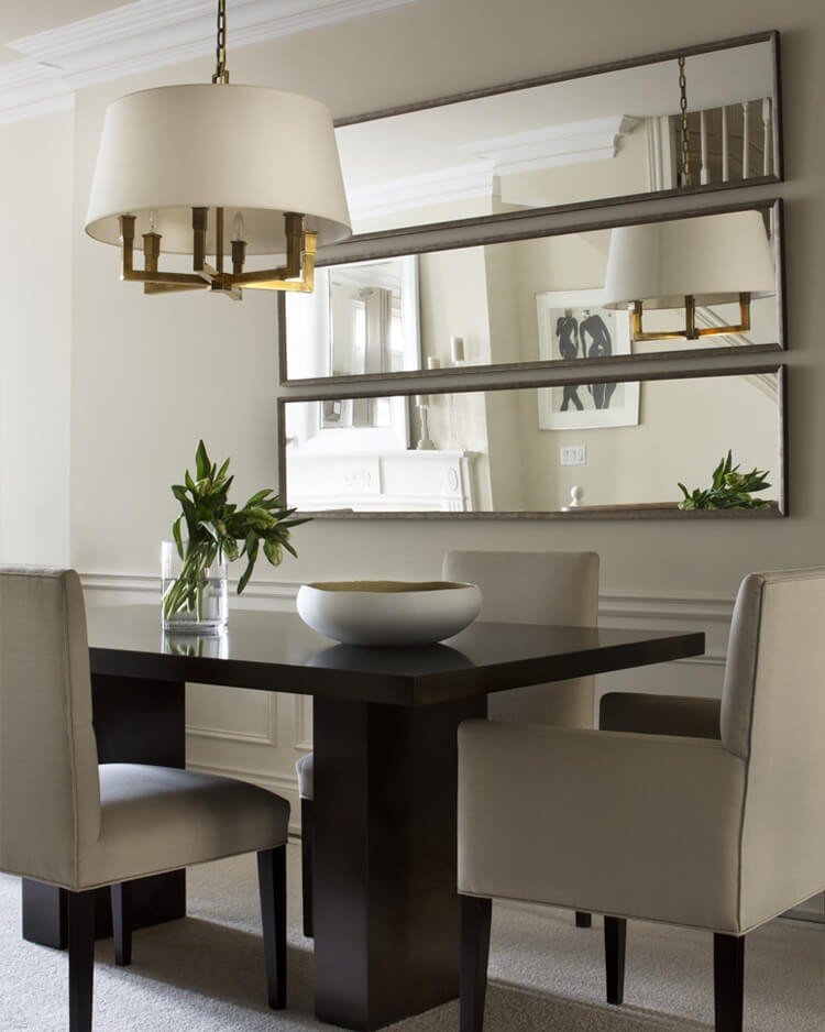 decoração de parede de sala de jantar com espelho