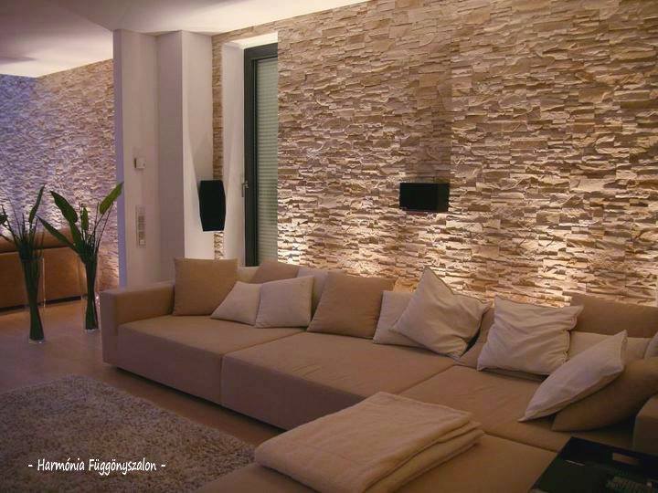 ideias de decoração parede de pedra sala