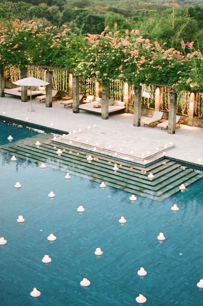 decoração piscina pequena ano novo minimalista