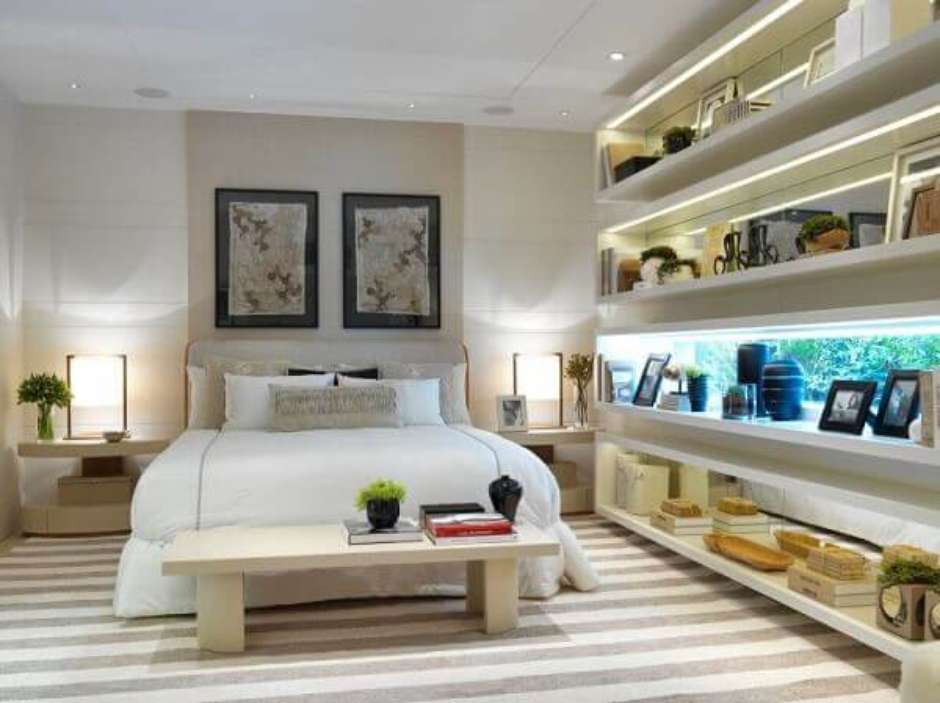 ideias de decoração quarto com nichos e prateleiras