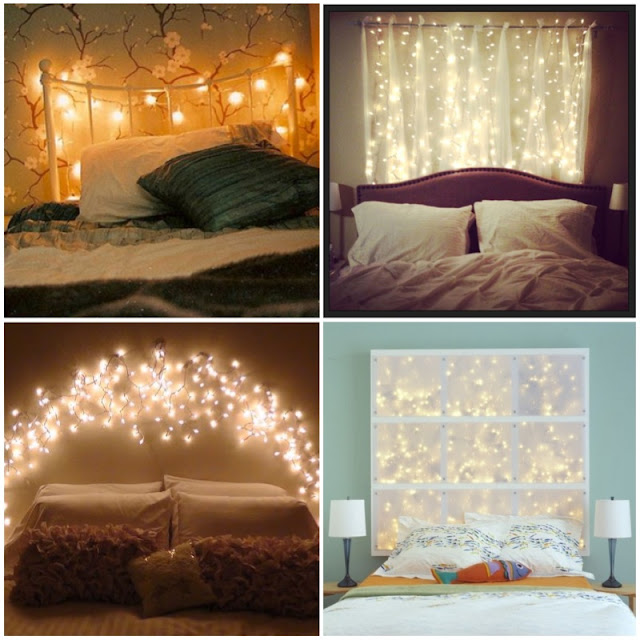 ideias de decoração com luzinhas de natal no quarto