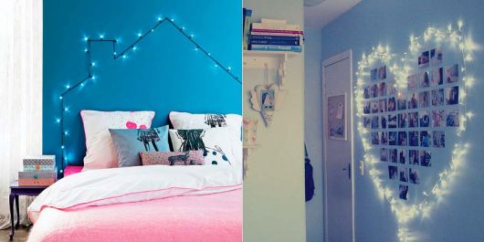 ideias de decoração com luzinhas de natal no quarto